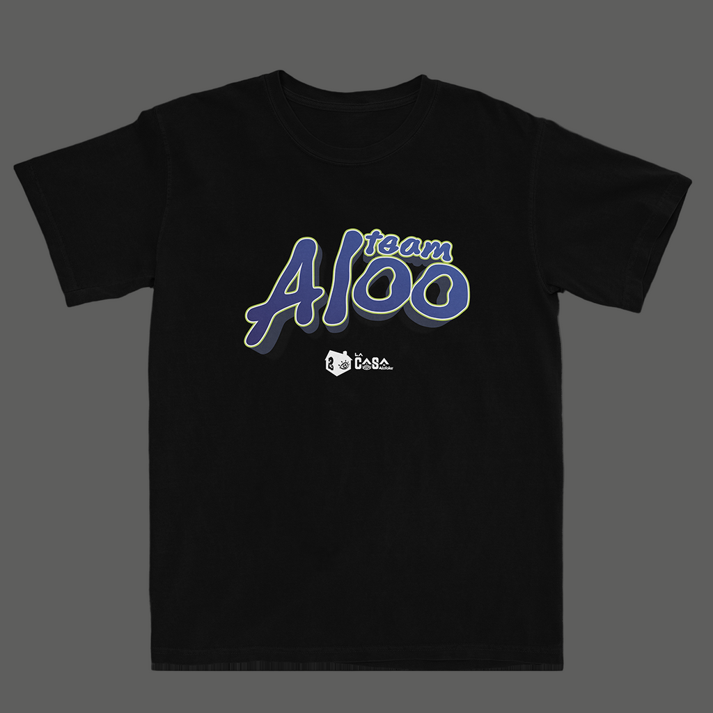 Black t-shirt with 'Team Aloo' text
