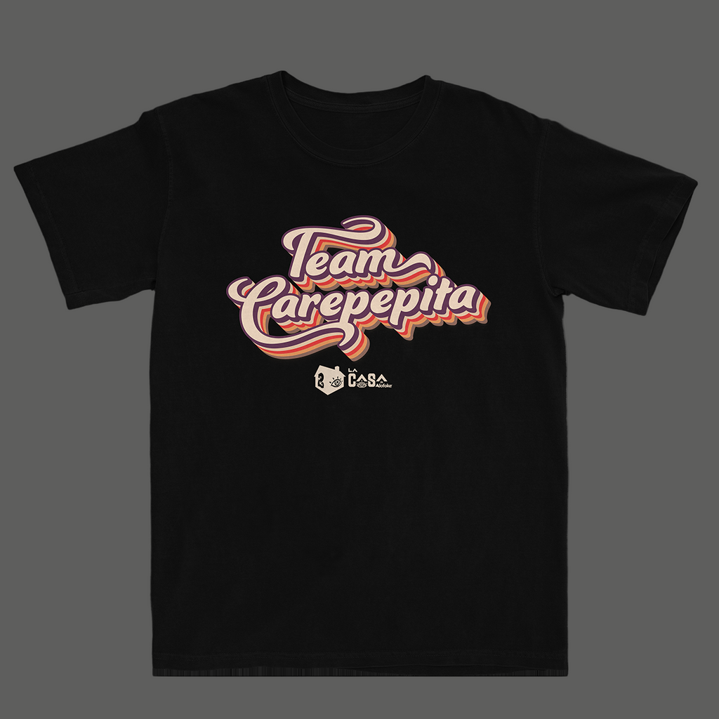 Black t-shirt with 'Team Carepepita' text design