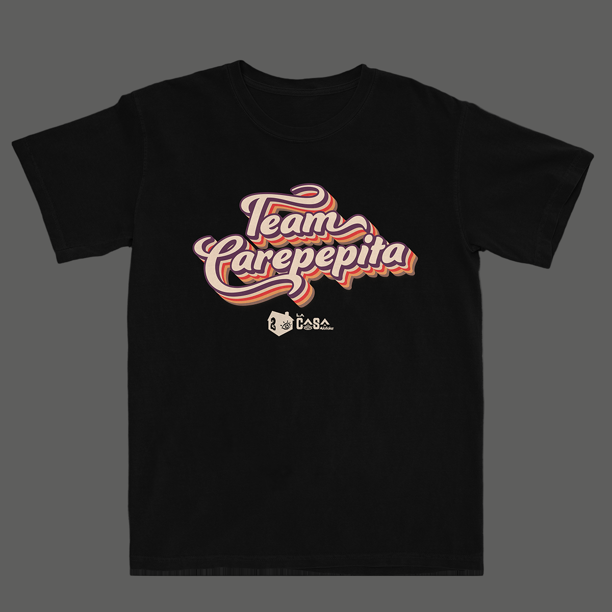 Black t-shirt with 'Team Carepepita' text design