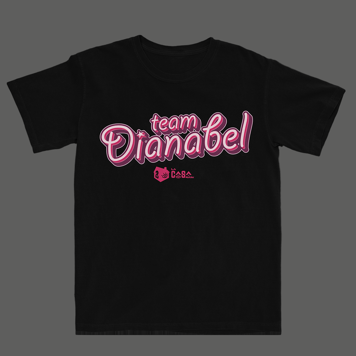 Black t-shirt with pink 'team Dianabel' text