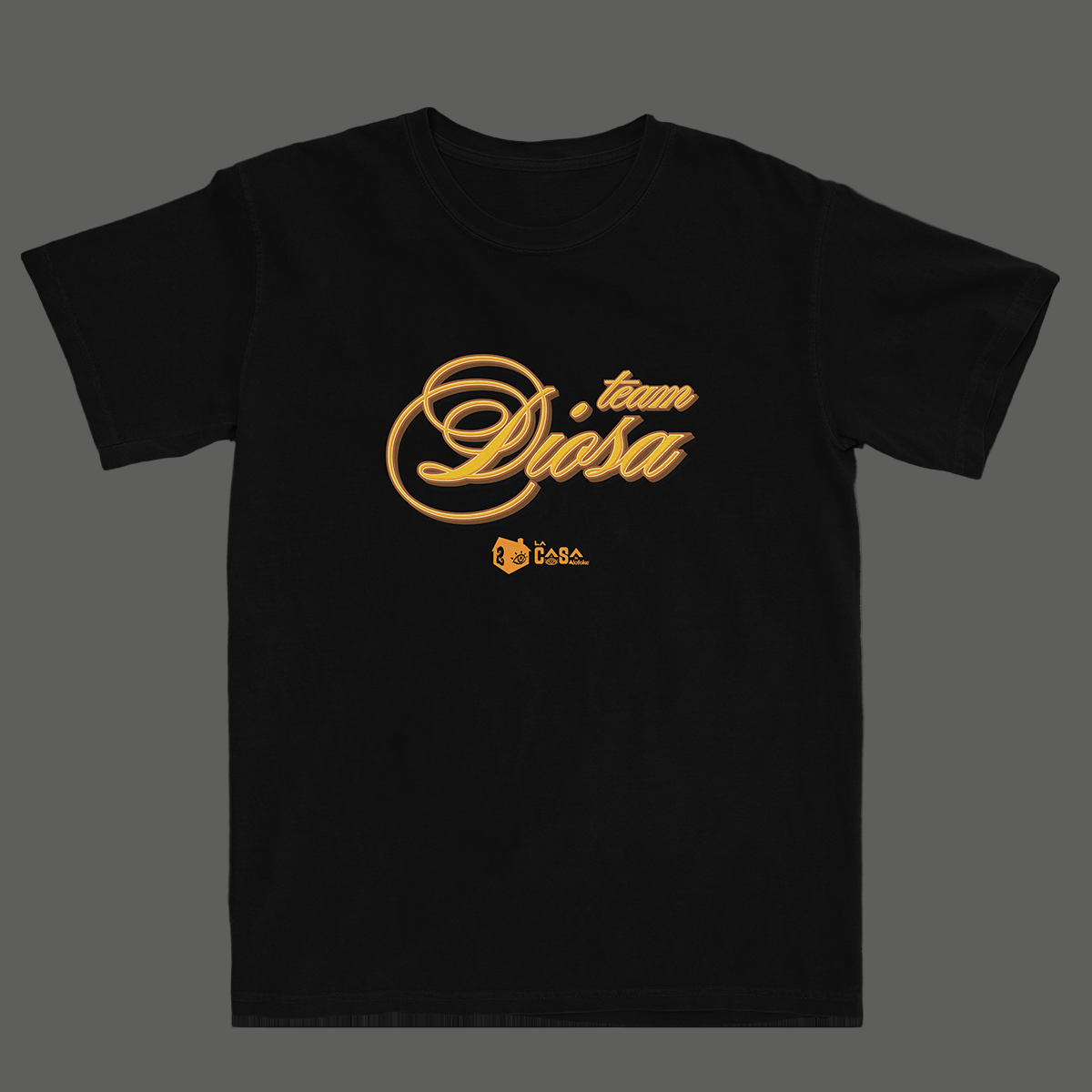 Black t-shirt with gold 'team Diosa' text