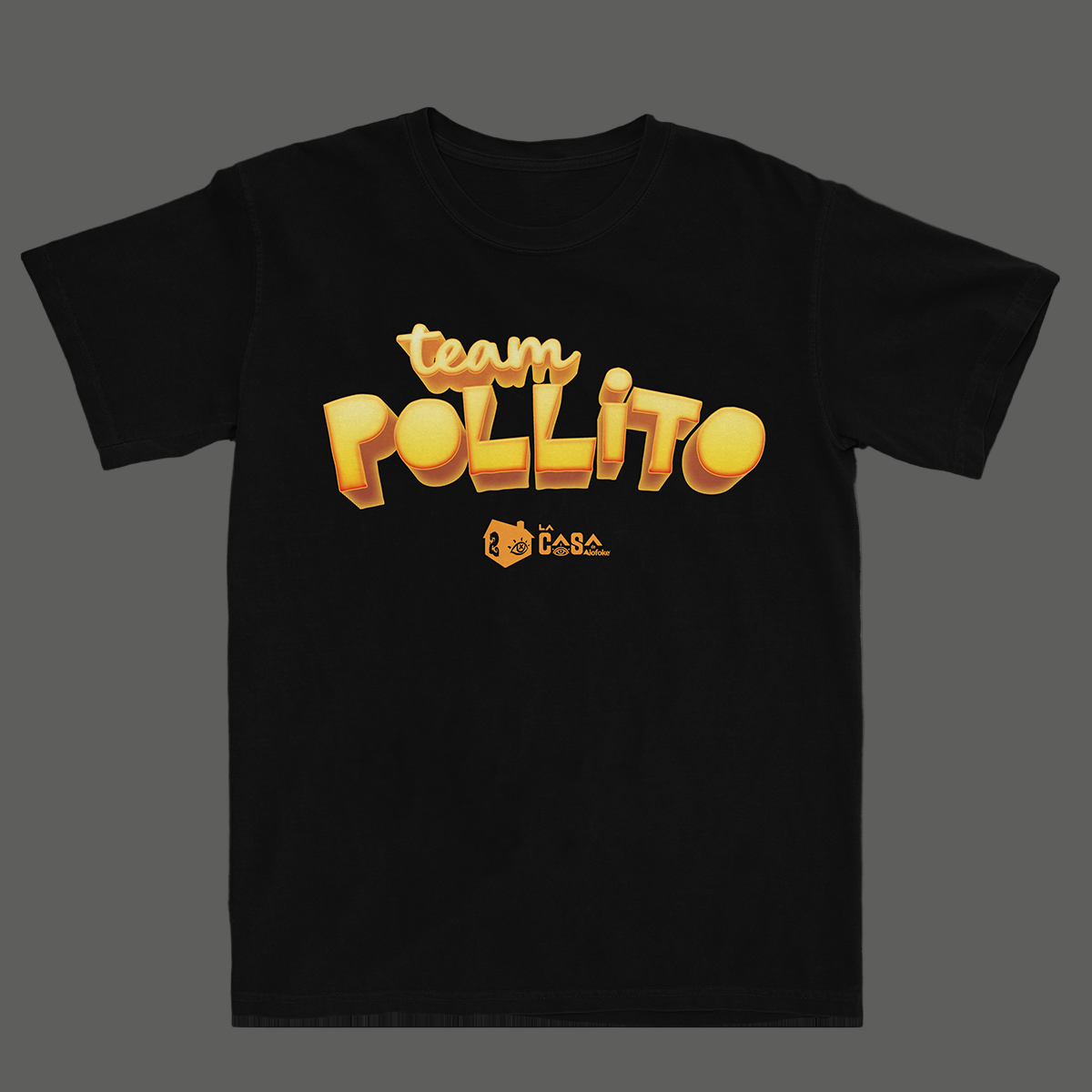 Black t-shirt with 'Team Pollito' text