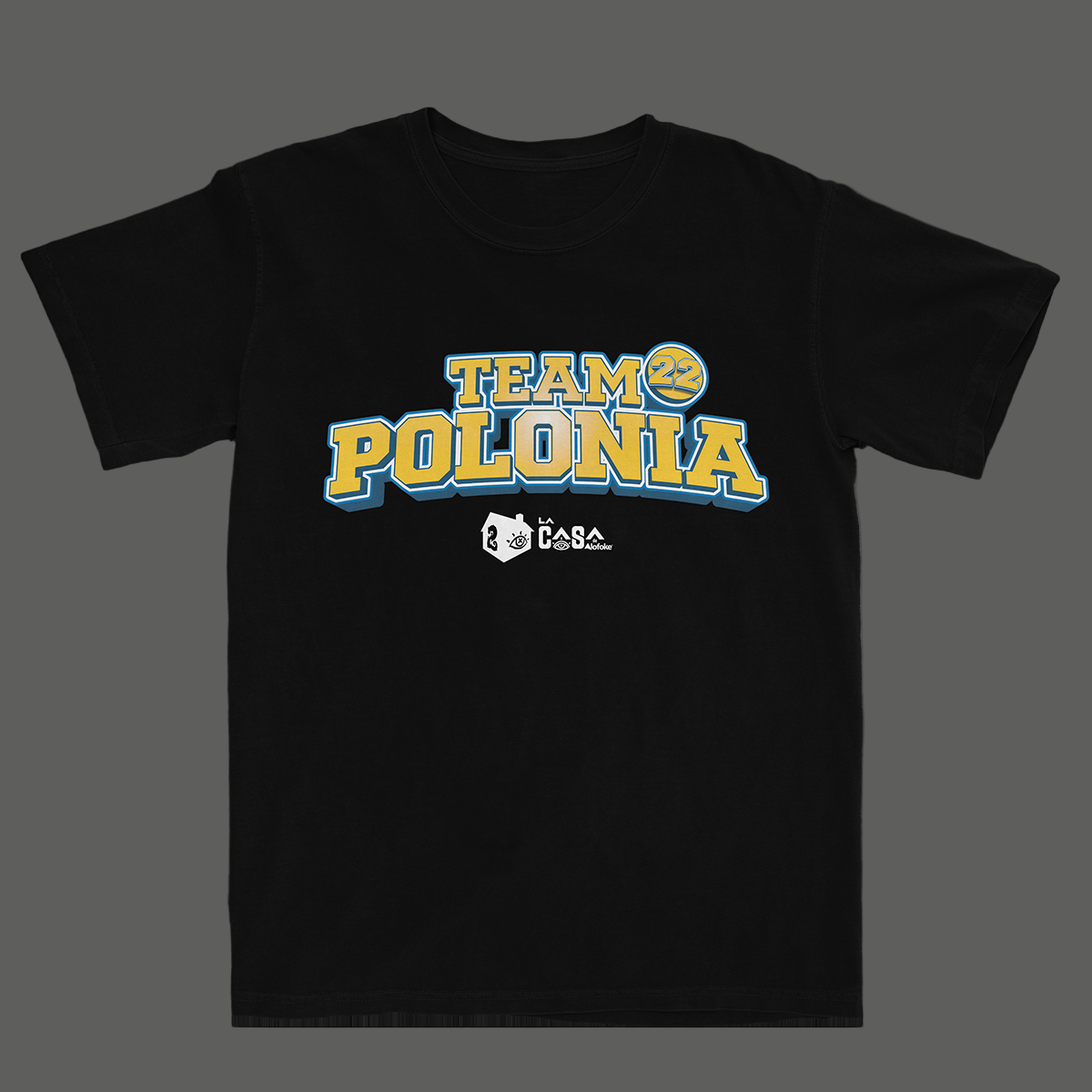 Black t-shirt with 'Team Polonia' text