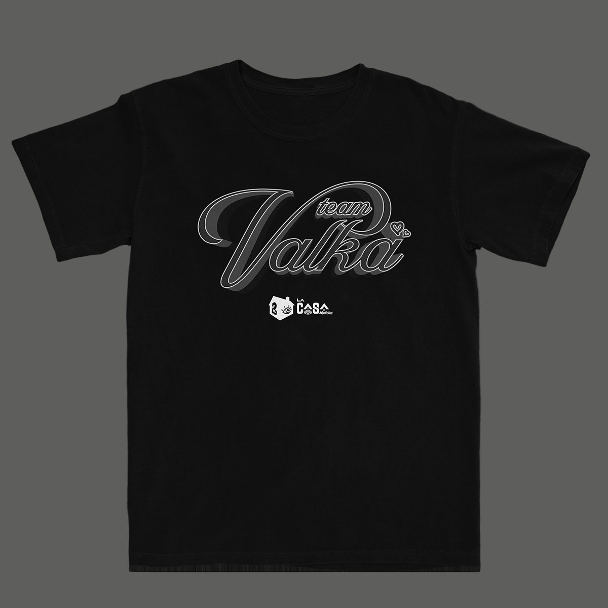 Black t-shirt with 'team Valka' text